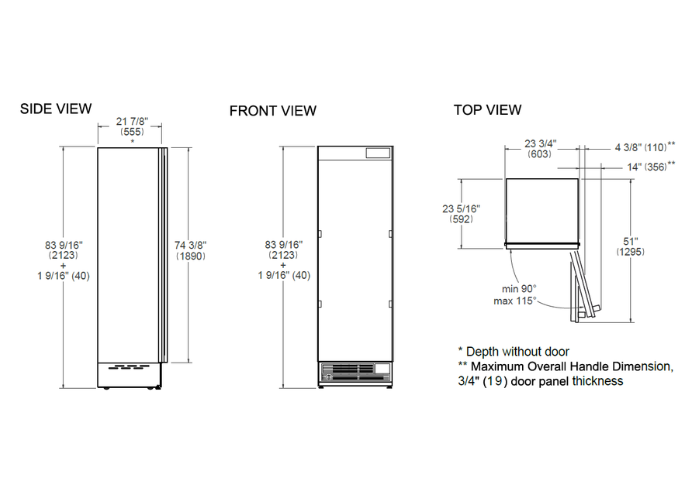 60 cm Built-in Refrigerator Column with internal water dispenser, panel ready reversible door | Bertazzoni